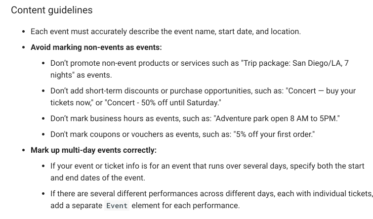 Content Guidelines - Schema Markup for restaurants