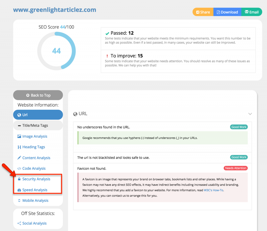 Security and speed analysis - Site Auditor Tool