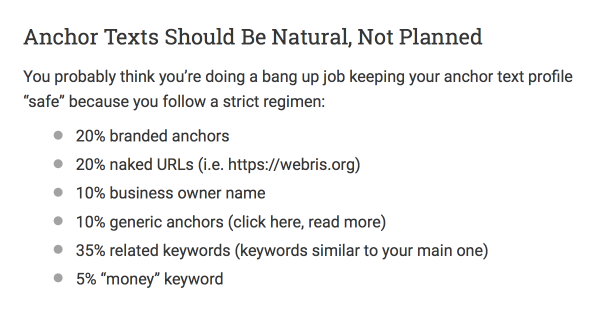 Anchor text should be natural, not planned - SEO Ranking Factors 2018