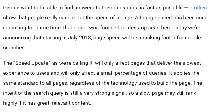 Page Speed - Ranking Factors 2018