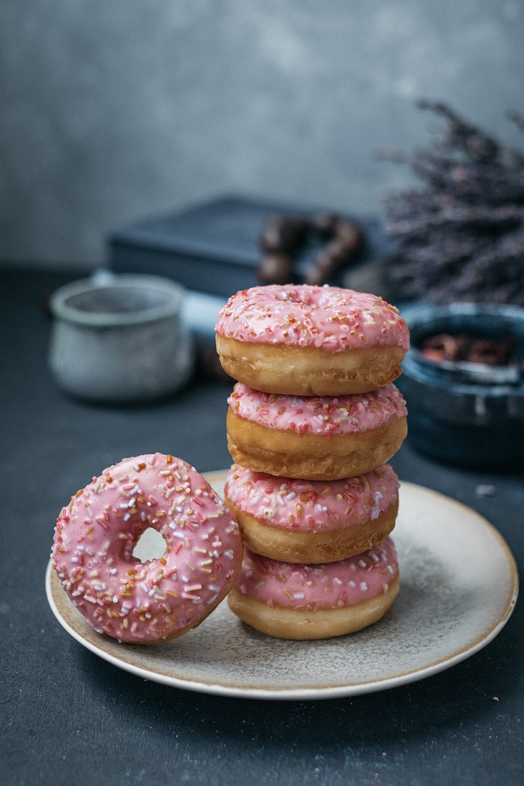 pile of pink donuts