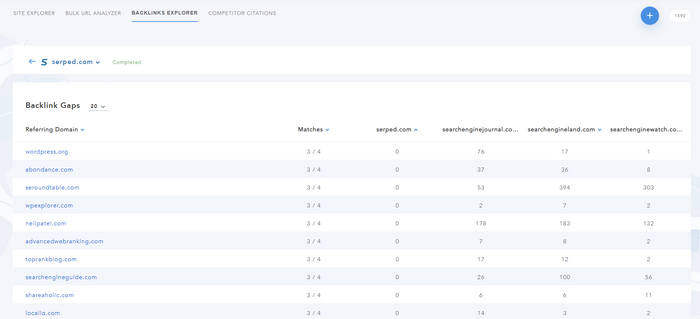 Backlink Gaps Results