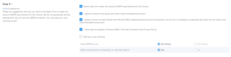 GDPR Options in Site Auditor Pro