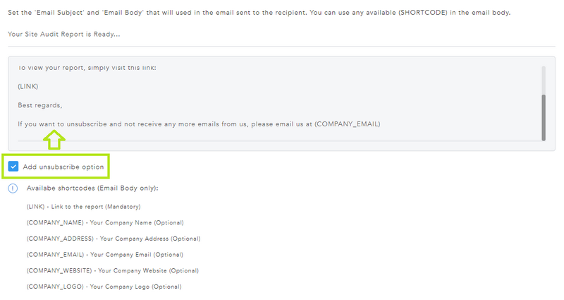 Unsubscribe Optin in Site Auditor Pro