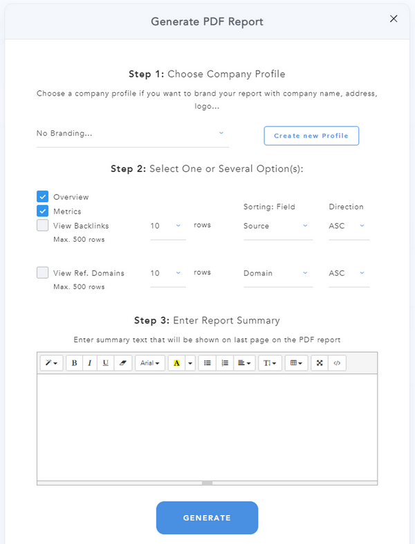 Site Explorer PDF Report (Form)