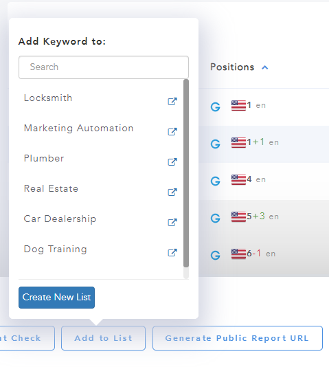 Add Keywords to List Modal Window